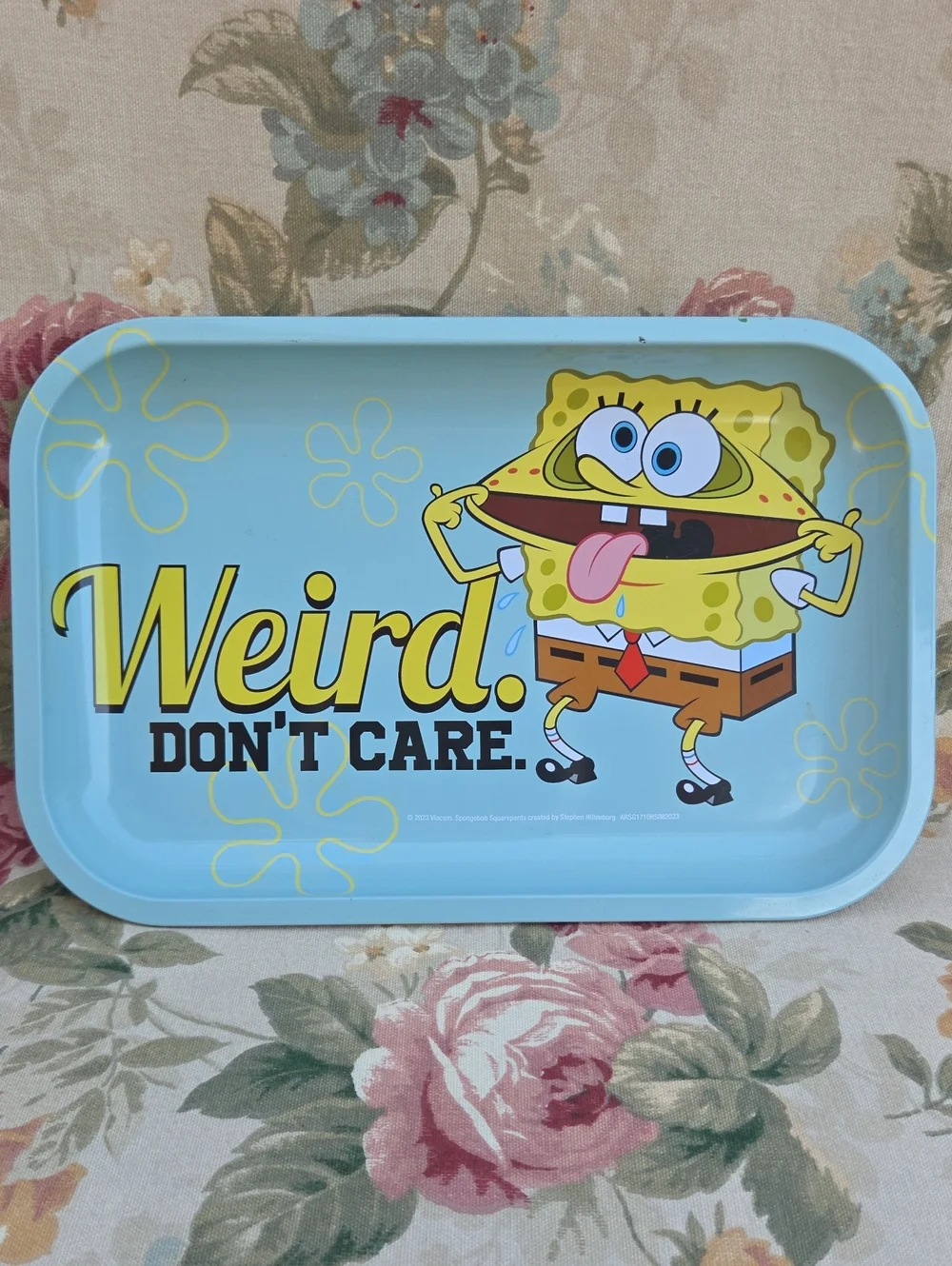 Sponge Bob 'Weird Don't Care' Light Blue Serving Meral Tray 11.5